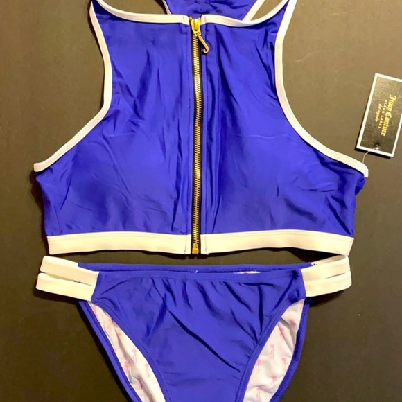 Juicy Couture royal blue with zipper and white logo bikini swimsuit xs, xl - Picture 2 of 3